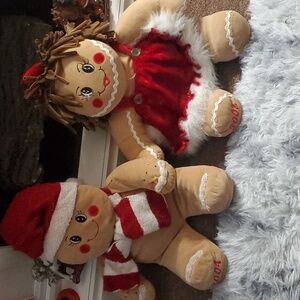 Dan Dee Collectors Christmas Gingerbread Girl  and Boy Plush Stuffed Dolls.